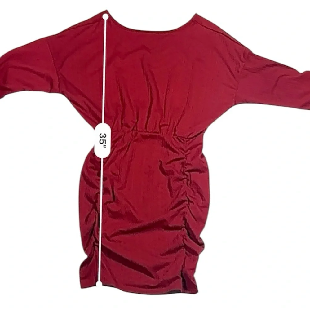LI&QI Red Ruched Long Sleeve Bodycon Dress – Size L - Picture 12 of 15